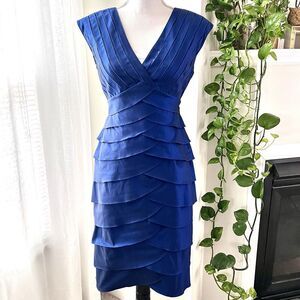 Adrianna Papell Blue Shimmer Layered Taffeta Shutter Pleated Evening Dress -Sz 8